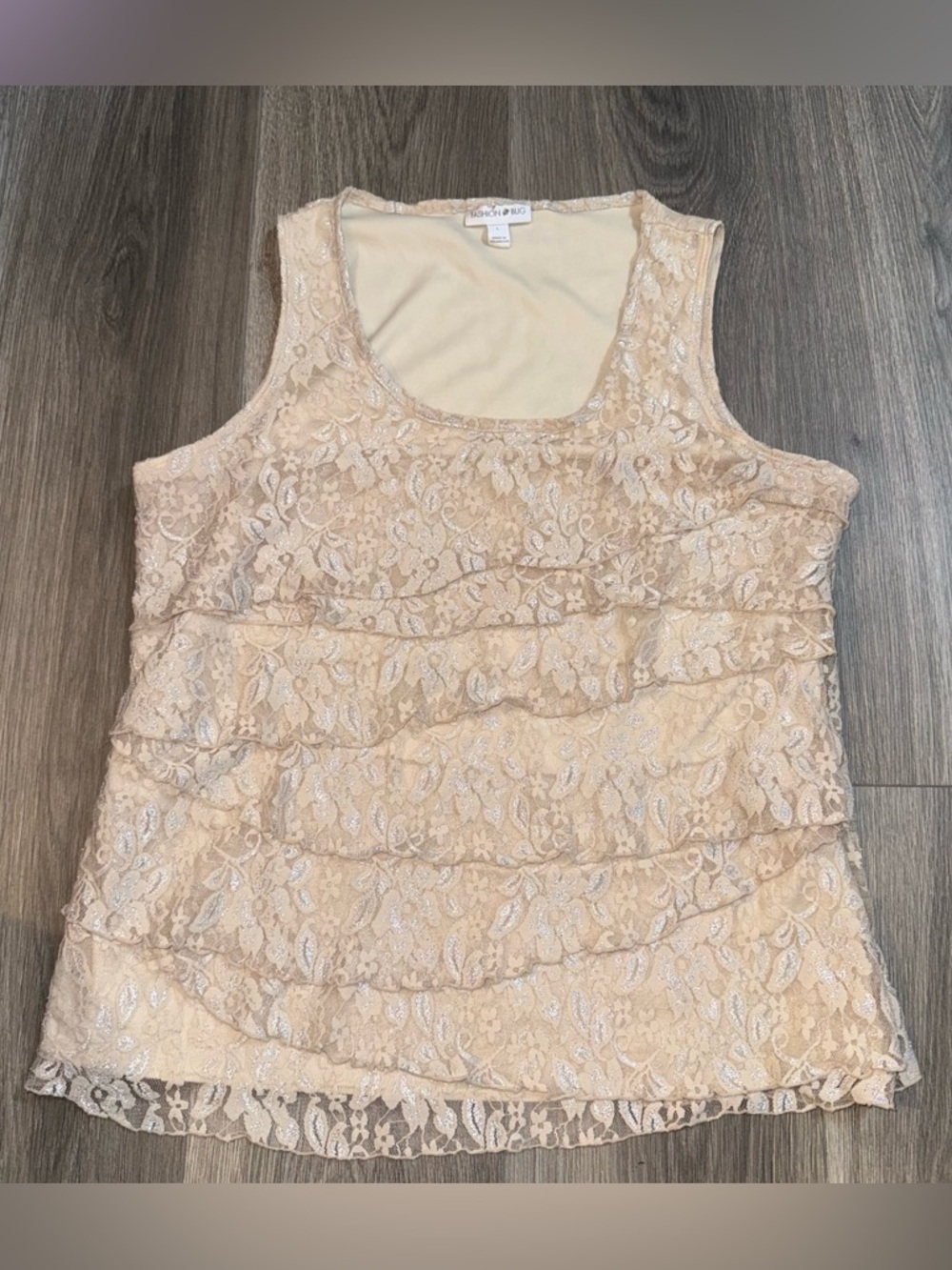 Y2K 2000s Metallic Lace Ruffle Tank Top Size Large Romantic Preppy RomCom Glam